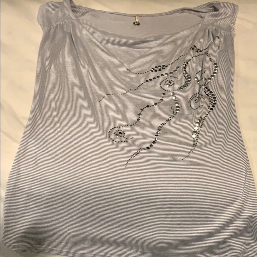 Striped tank top with silver design